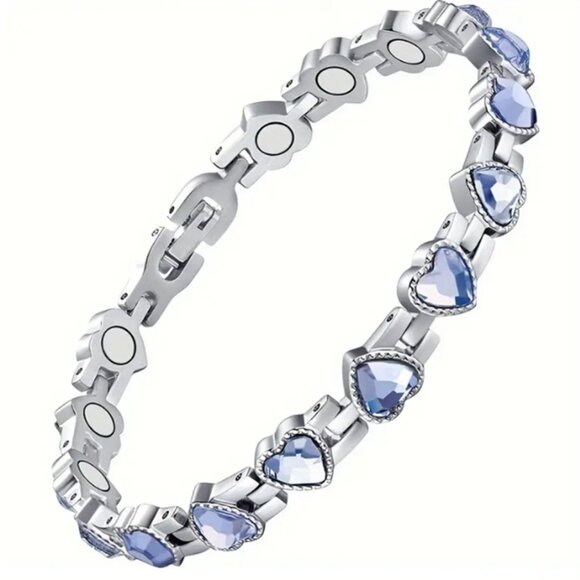 Blue Heart Shaped Lymphatic Magnetherapy 3500 Gauss Magnet Adjustable Bracelet - Picture 2 of 2